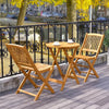 2 PCS Patio Bistro Set Acacia Wood Folding Set w/ Round Coffee Table & Padded Cushion Outdoor Chair and Table Set for Balcony Garden Beige