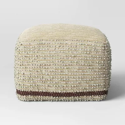 Branchville Square Pouf Cream Boucle - Transitional Style, No Assembly, Cotton & Wool Blend