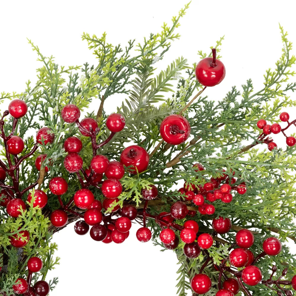 Frosted Berry and Crabapple Artificial Cedar and Pine Christmas Wreath, final cut