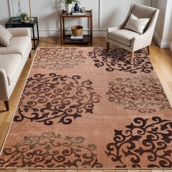 Classic Medallion Floral Scroll Non-Slip Washable Indoor Runner or Area Rug 4'x6'