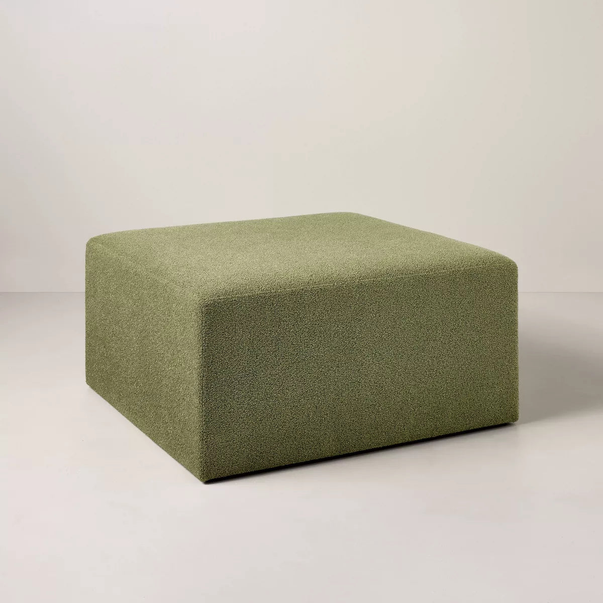 Boucle Upholstered Square Cocktail Ottoman - Olive SHOWROOM ITEM