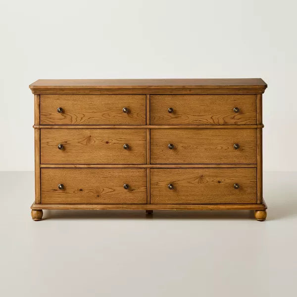long horizontal dresser Traditional Wooden 6-Drawer Horizontal Dresser