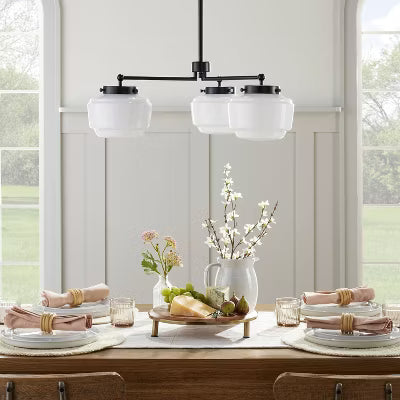 3-Arm Milk Glass Chandelier Ceiling Light