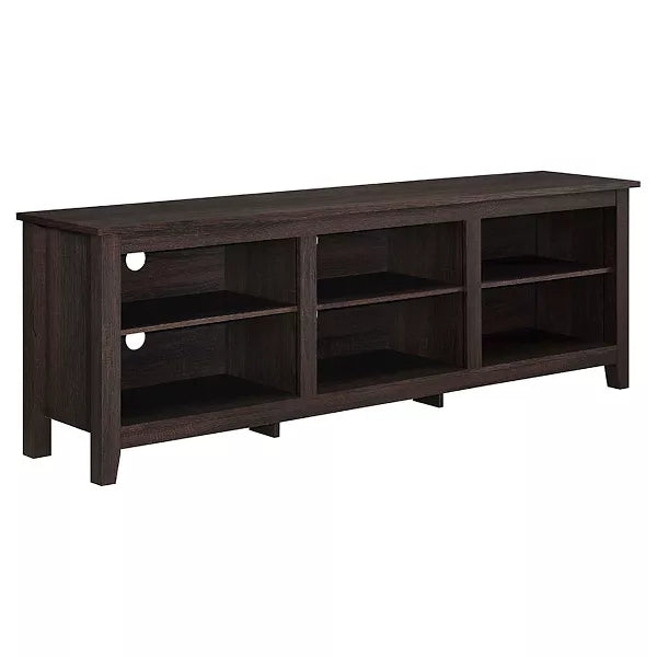 Transitional 6 Cubby Wood Open Storage Wood TV Stand