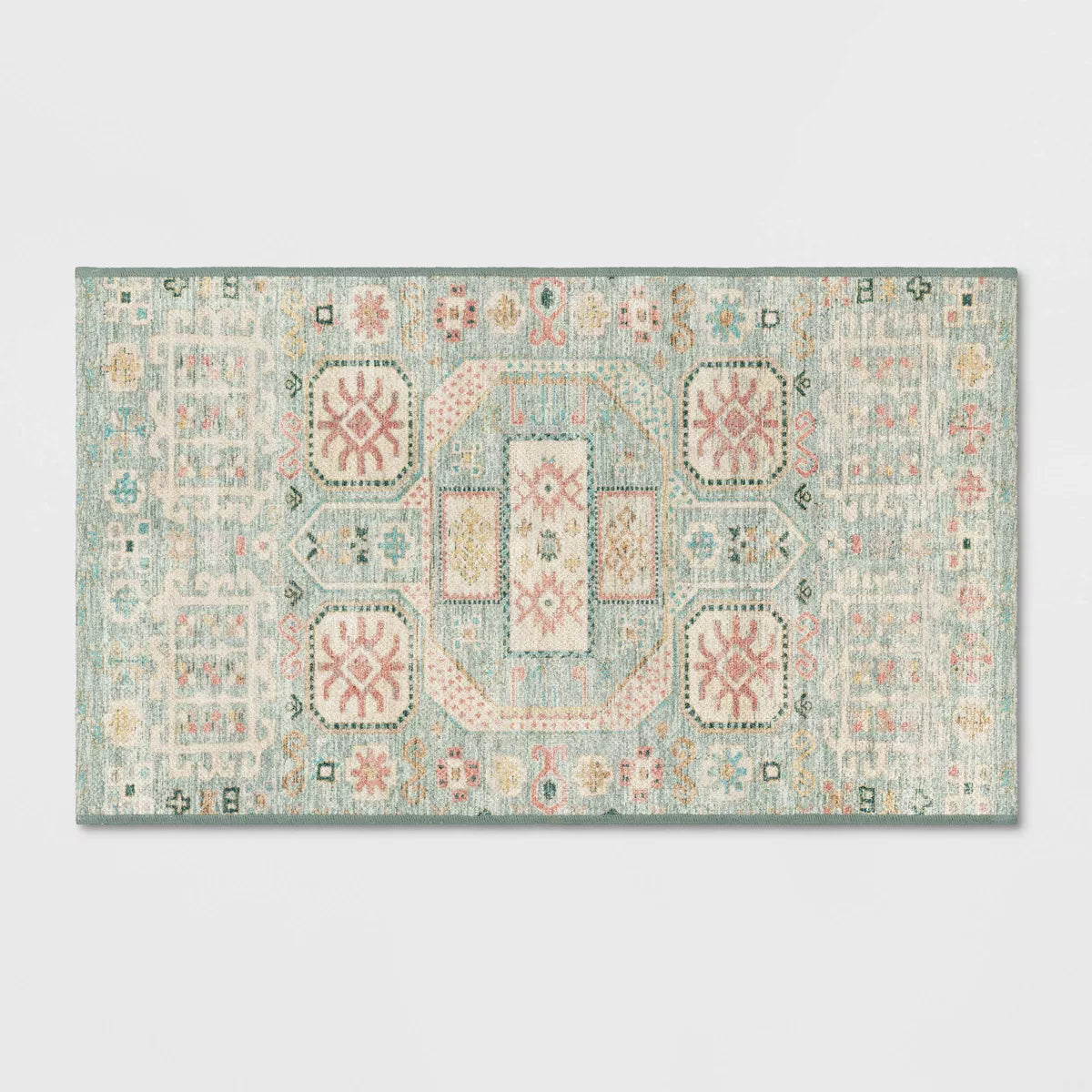 Washable Persian Style Accent Rug Green - Indoor Throw Rug, Machine Washable, Flat Pile - 2'3"x3'9"