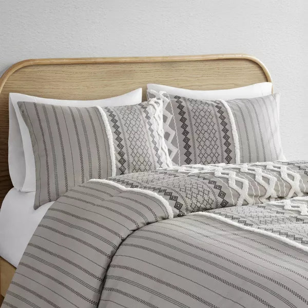 3pc Imani Cotton Printed Duvet Cover Set with Chenille - King/California King