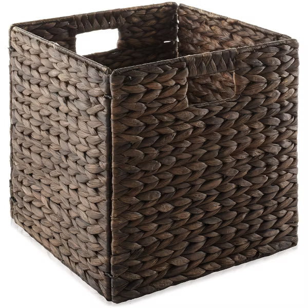 Water Hyacinth Storage Baskets - Set of 4 Collapsible Cubes, Woven Bin Organizers