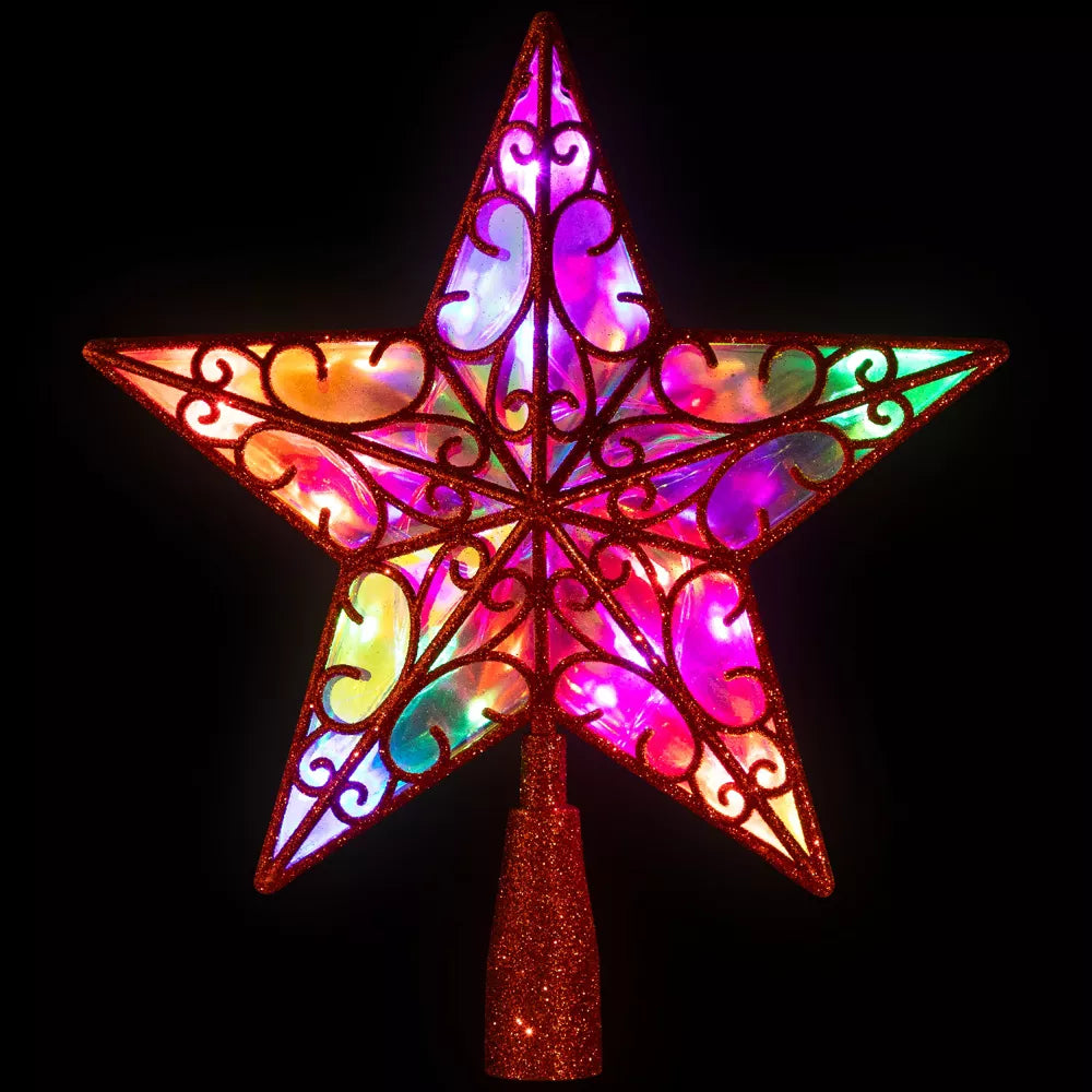 LED Lighted Star Glittered Christmas Tree Topper - Red - Multicolor Lights, final cut