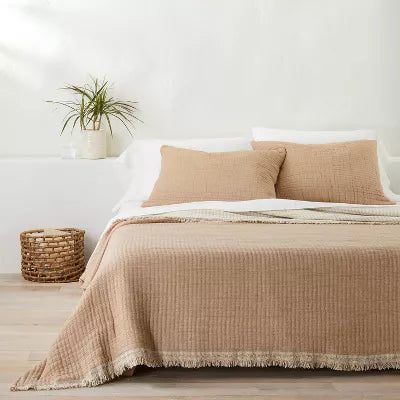 Reversible Textured Cotton Chambray Coverlet - Full/Queen