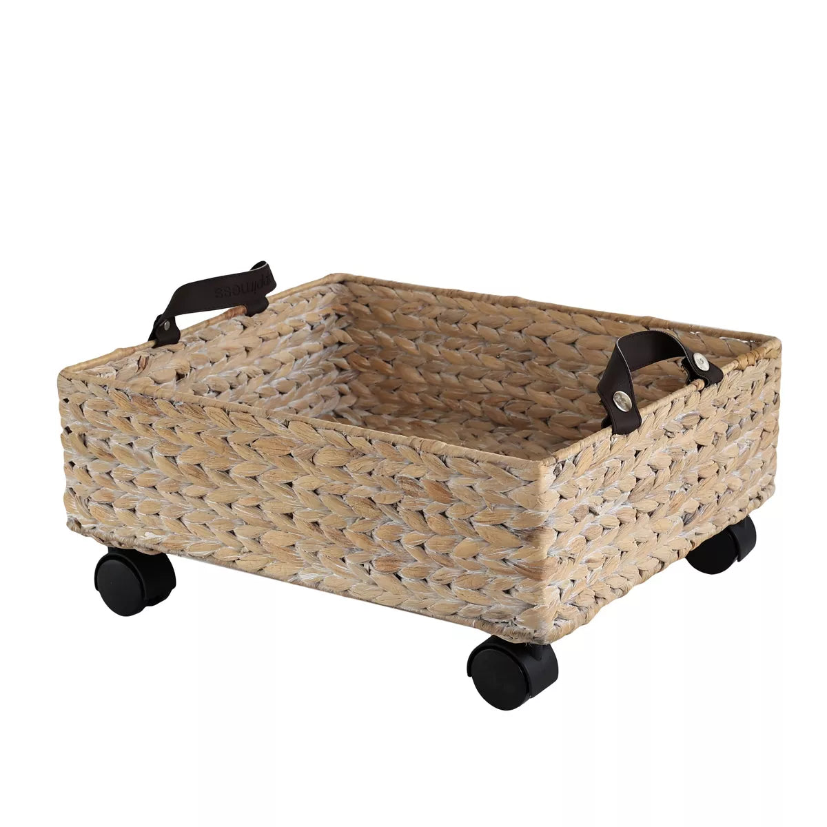 Adaline Classic Farmhouse Handwoven Hyacinth Rectangular Underbed Storage Bin with Wheels and Handles