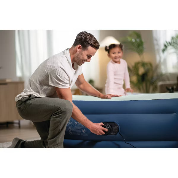 Elevated Pillow Rest Queen Air Mattress with Internal Pump Off-White/Blue