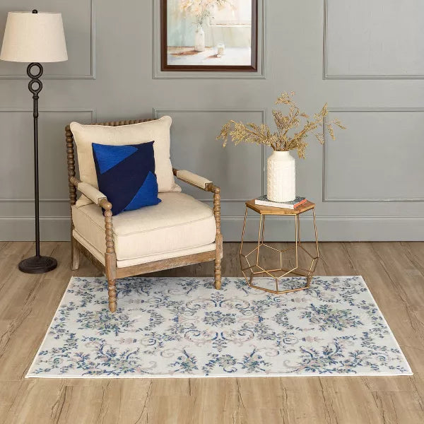 Floral Scroll Woven Area Rug Cream/Pink 4'x6'