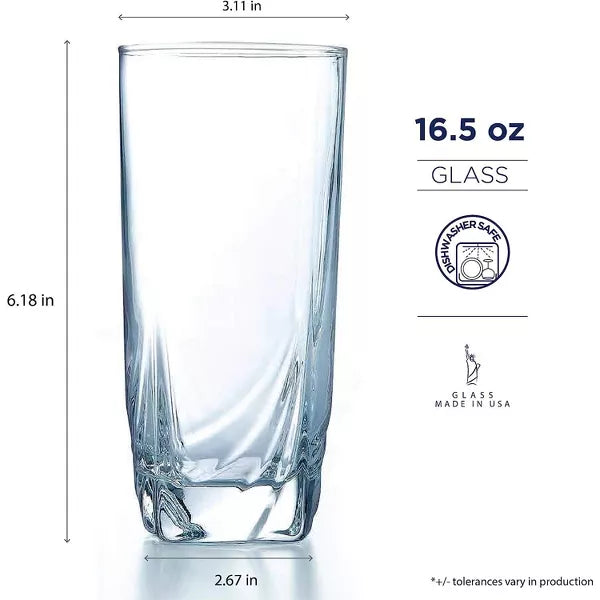 16.5 Ounce Ascot Cooler Glass, Set of 4, Tall, Clear