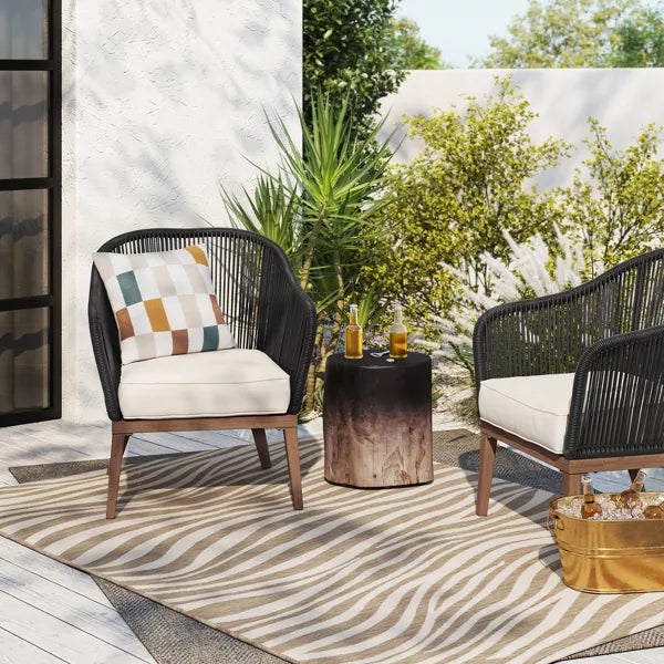 Wavy Lines Outdoor Area Rug Beige/Natural Brown 5'x7'