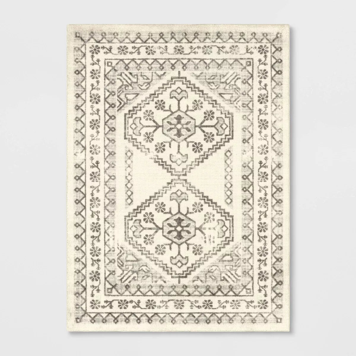 Washable Distressed Persian Accent Rug Cream 4' x 5'