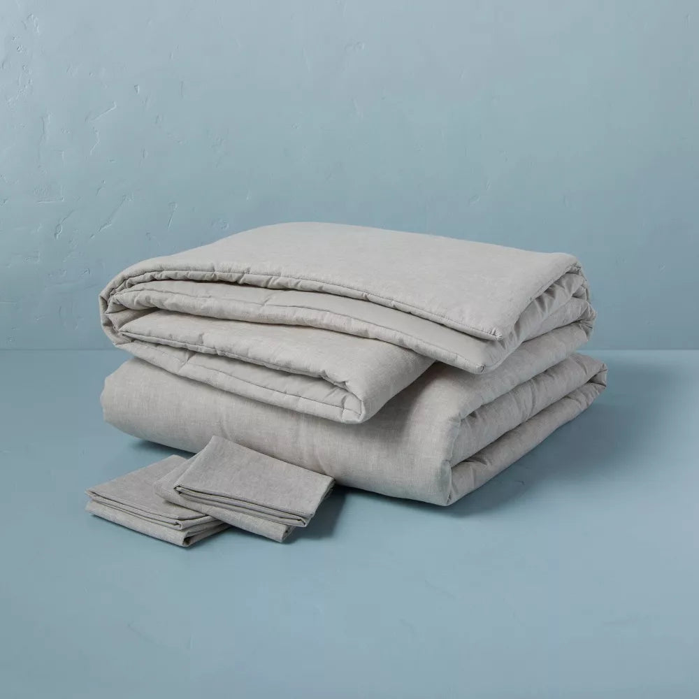 3pc Linen Blend Comforter Set Jet Gray