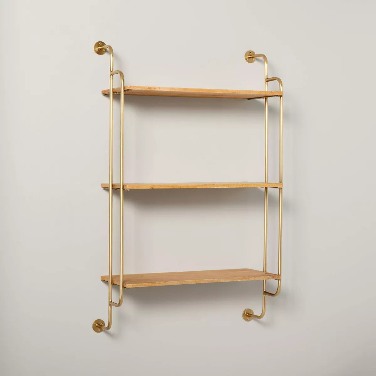 Wood & Brass Decorative 3-Tier Wall Shelf SHOWROOM ITEM