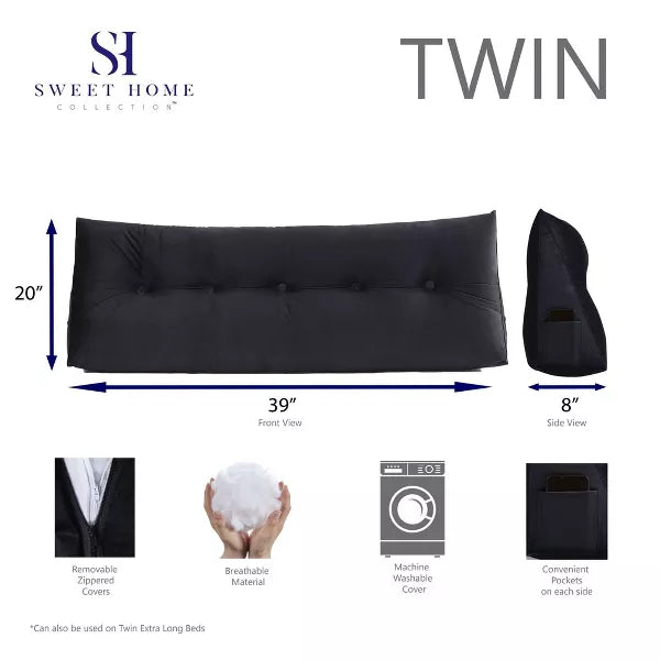 Bed Wedge and Gap Filler Pillow for Headboard with Side Pockets - King