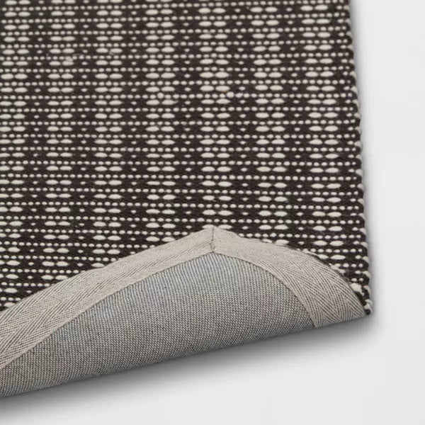 Hand Woven Cotton/Wool Runner Black - Stripe Pattern 2'x7'