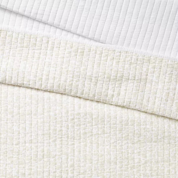 Decorative Border Cotton Slub Wood Block Print Quilt White/Beige Floral