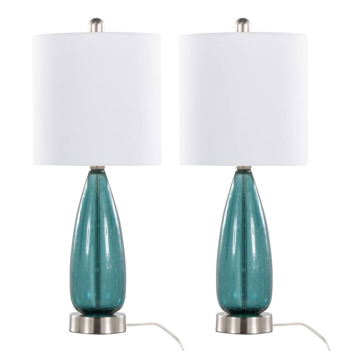Bottega  Seeded Glass Lamps with Linen Drum Shades, UL Listed (Set of 2)