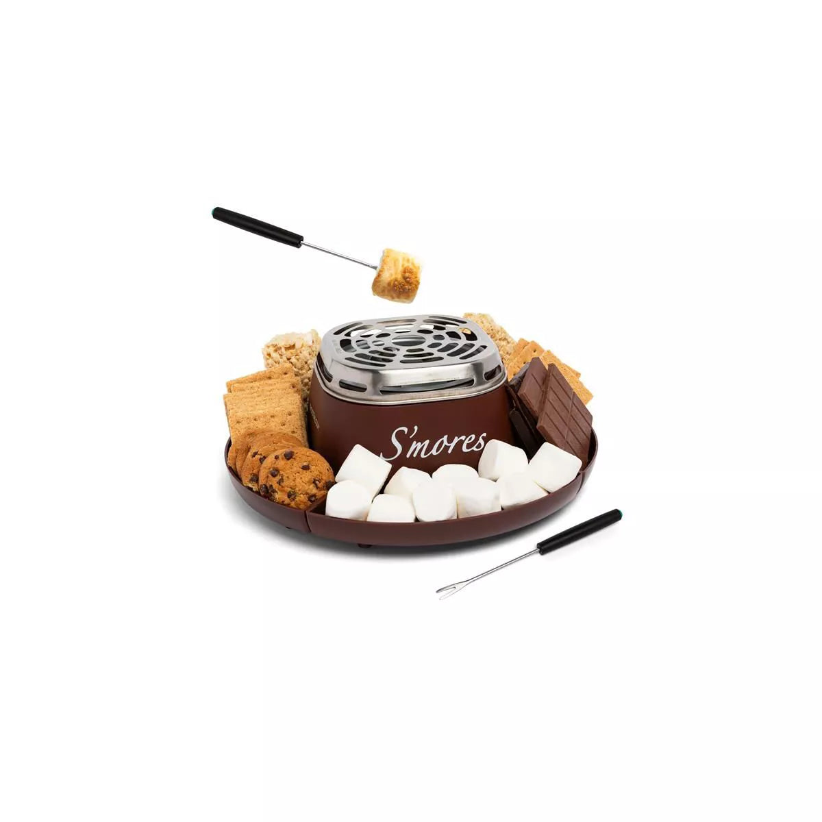 Indoor Electric Stainless Steel S'mores Maker with 4 Compartment Trays