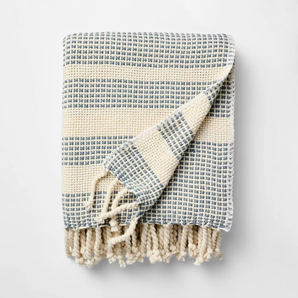 50"x60" Border Stripe Woven Throw - Blue & Cream SHOWROOM ITEM