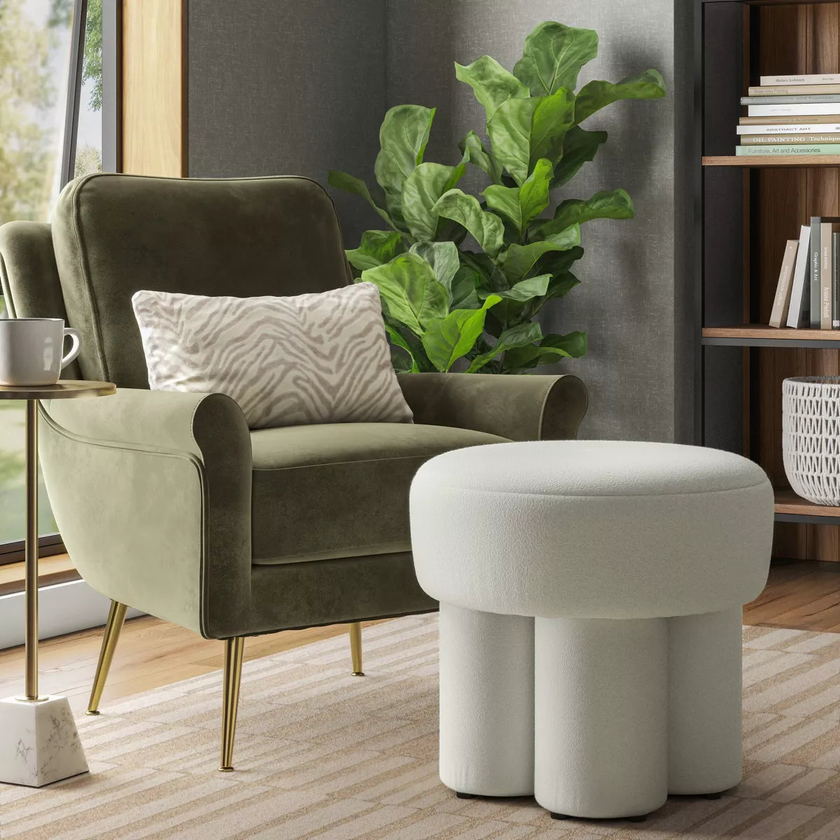 Boucle Fully Upholstered Accent Ottoman Stool - Threshold™ - SHOWROOM ITEM