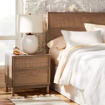 Wood & Cane Transitional Nightstand