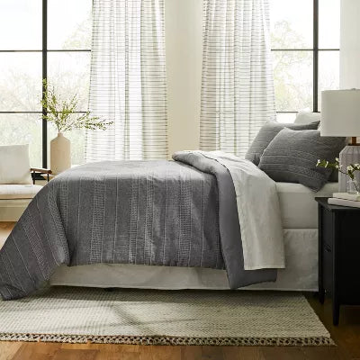 3pc Pickstich Stripe Comforter Bedding Set - King