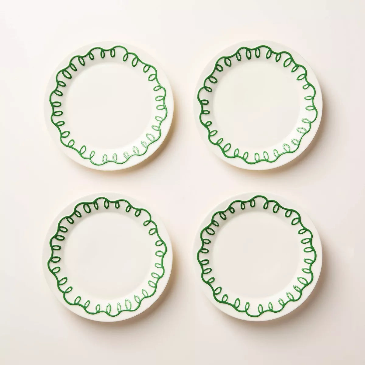 4pc Kate Spade NY Ceramic Dessert Plates - Cream/Green SHOWROOM ITEM