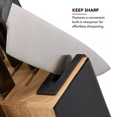 14pc 2-Tone Block Knife Set Black: High Carbon Stainless Steel, Forged Cutlery, Hand Wash