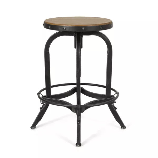 2pc Farmdale Industrial Firwood Adjustable Height Swivel Counter Height Barstools Antique Natural/Pewter - Wrought-Iron Frame