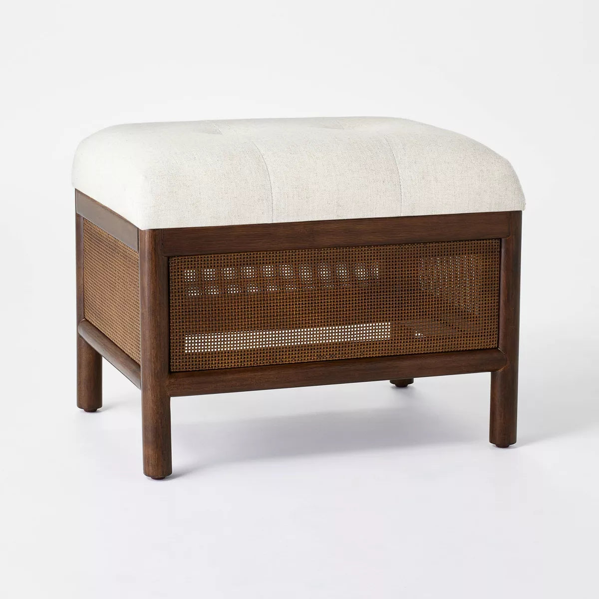 Woodspring Cane Base Ottoman Dark Walnut/Cream SHOWROOM ITEM ONLY