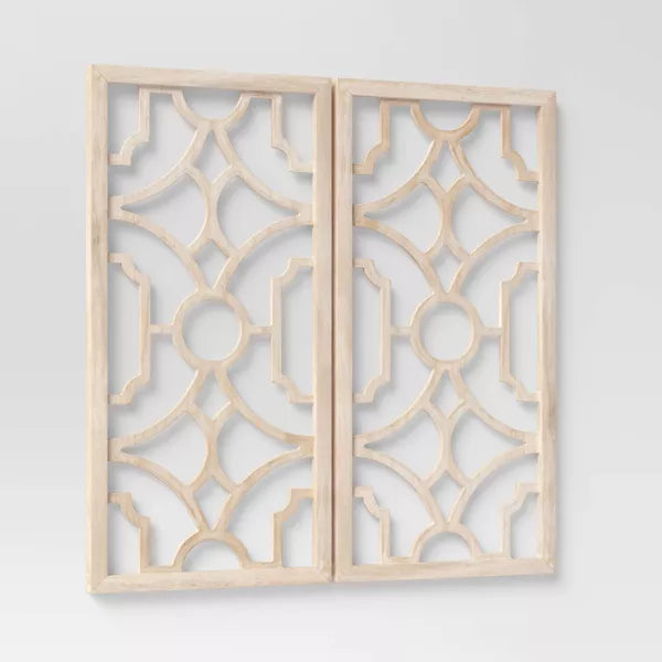 Set of 2 Wood Lattice Wall Hanging Brown - Elegant Decorative Panels