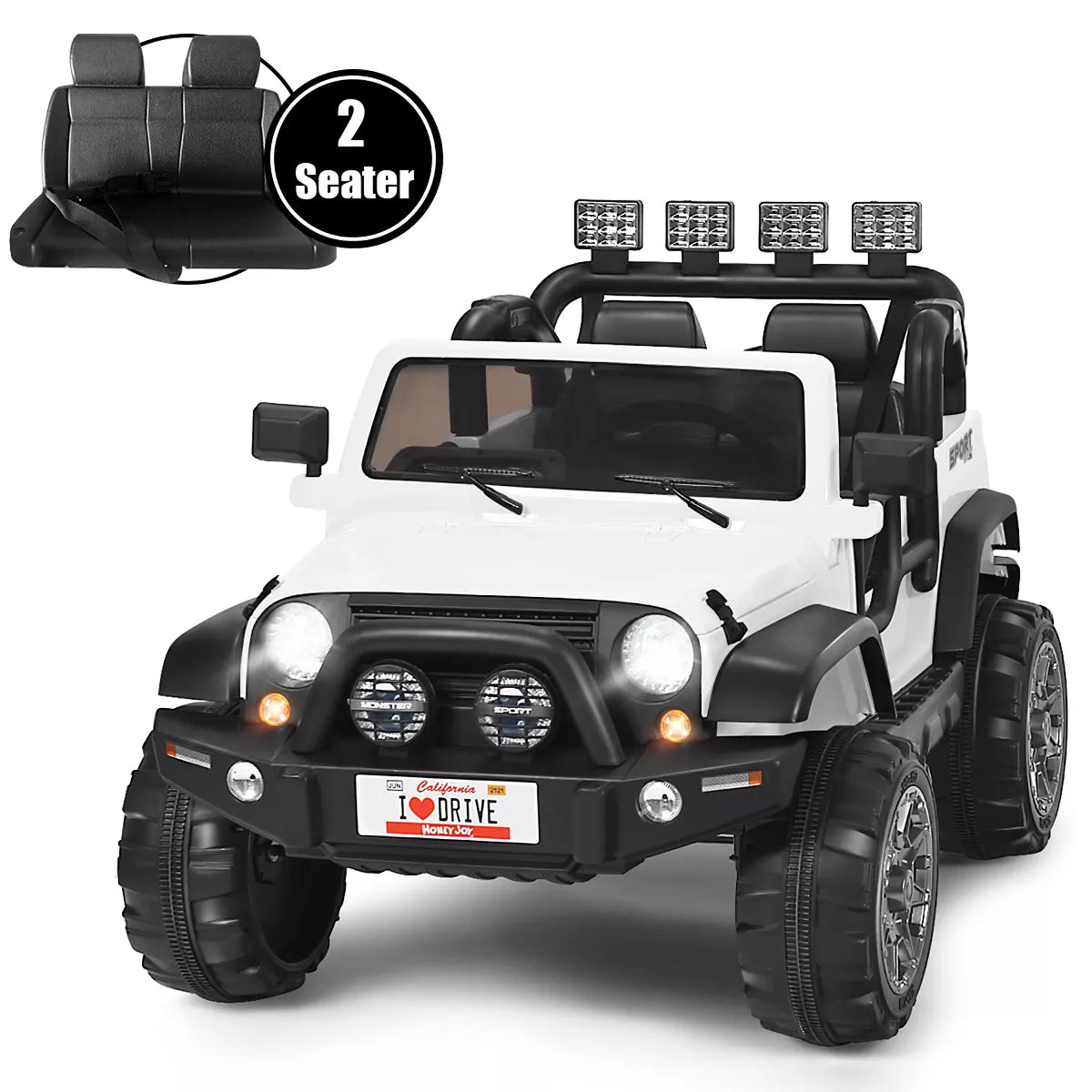 12V Kids Ride On Car 2 Seater Truck RC Electric Vehicles w/ Storage Room