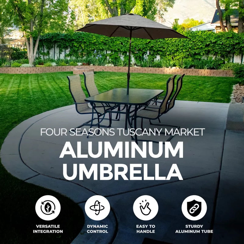 four seasons courtyard patio umbrella 9 Foot Norwalk Market with Push Button Tilt, Steel Ribs and Aluminum Pole for Outdoor Space, Gray : Patio, Lawn & Garden With the convenience of a push Four Seasons Courtyard 98" Beige