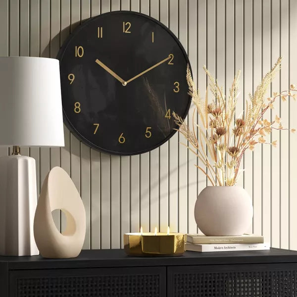 Luxe Wall Clock Black/Brass - Sleek Round Design for Home Decor