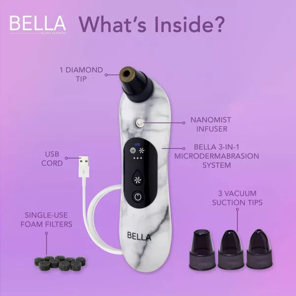 BELLA 3-in-1 Diamond Tip Microdermabrasion System, with Nano Mist & Pore Extraction