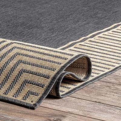 Asha Striped Border Stain Resistant High Traffic Outdoor Area Rug - 5'x8'