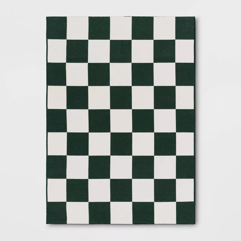 Checkered Area Rug Ivory/Green - 4'x5'6"