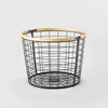 Round Black Wire with Natural Wood Handles Floor Basket SHOWROOM ITEM