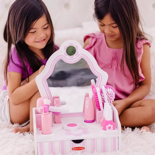 Wooden Beauty Salon Play Set With Vanity and Accessories - 17pc