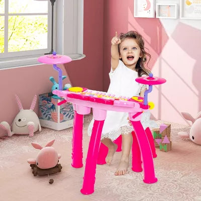 24 Key DJ Piano Keyboard Drum Toy Music Instrument w/MP3 Microphone Cymbal Pink