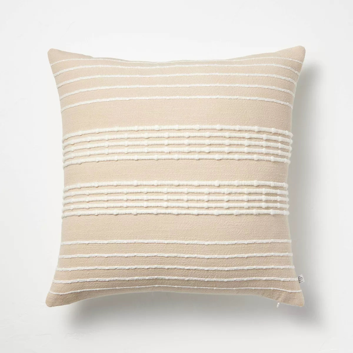 18"x18" Textured Bead Stripe Square Throw Pillow - Tan/Cream SHOWROOM ITEM