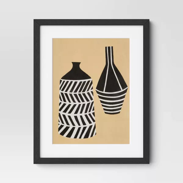 (Set of 2) Vase Set I and II Framed Decorative Wall Art Set with Mat -  Modern Bohemian Style