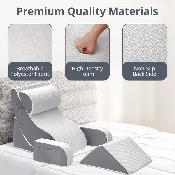 6-Piece Ergonomic Wedge Pillow Set Memory Foam Pillow for Back Leg Support