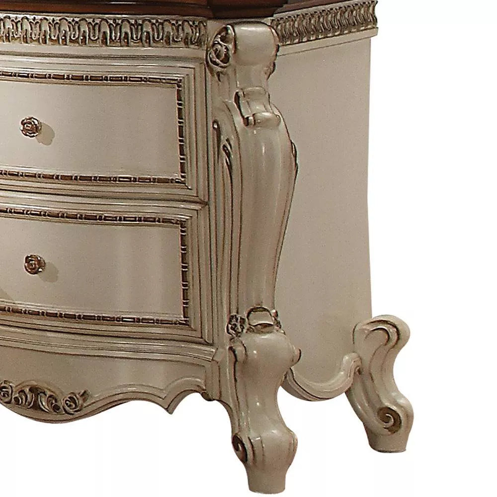 Picardy Nightstand Antique Pearl/Cherry Oak: Elegant Wood, Metal Glides