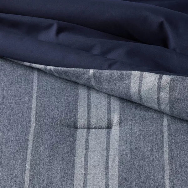 5pc Reversible Heathered Herringbone Stripe Comforter Set - Full/Queen