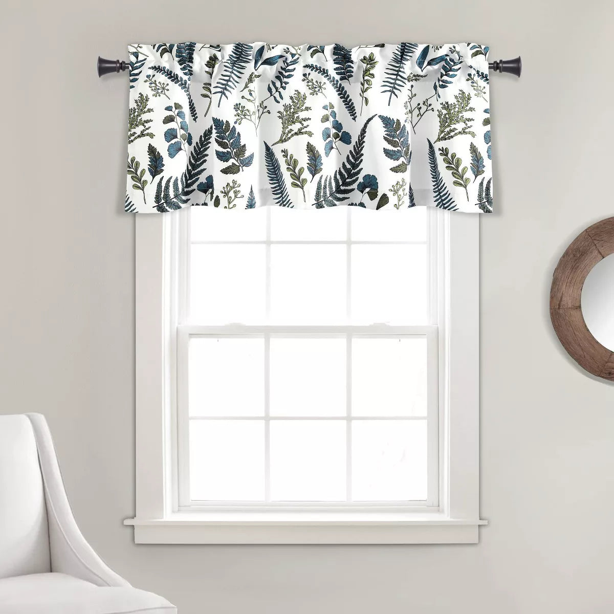 Devonia Allover Light Filtering Valance White/Green - Botanical Leaf Pattern